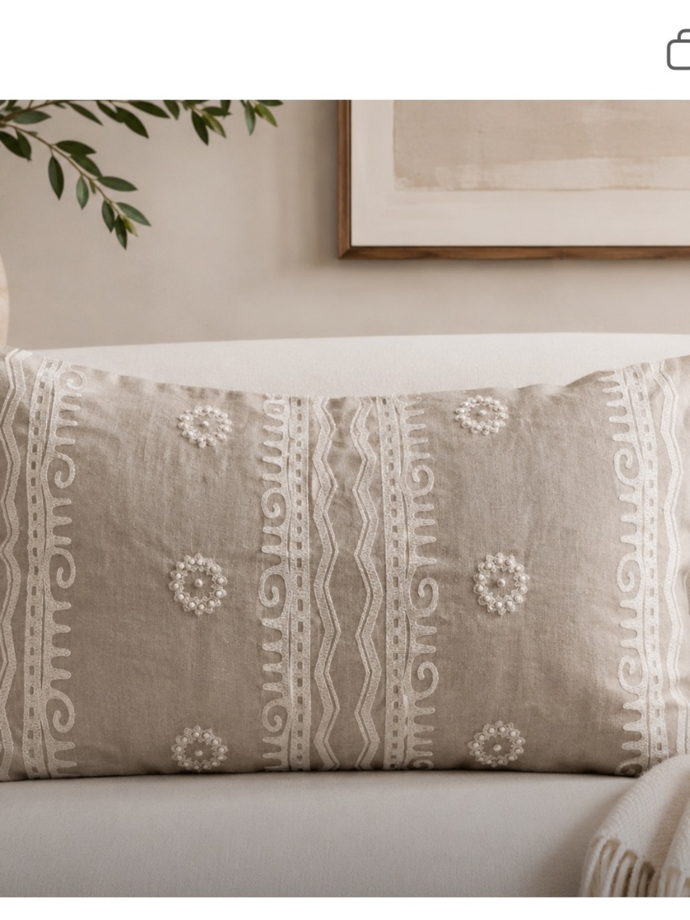 Pottery Barn Linen Embroidered Accent Pillow Sham Beige NWOT